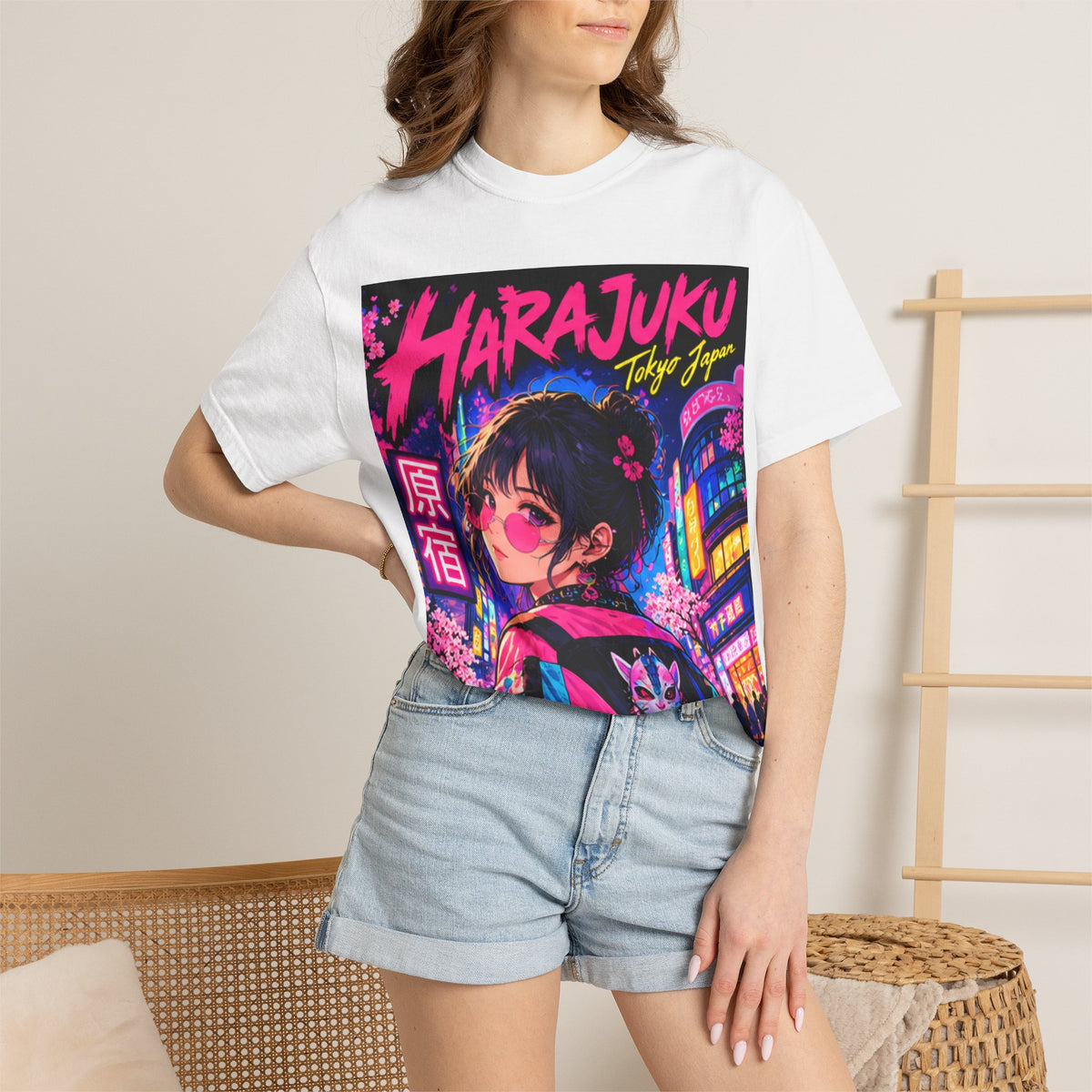 Harajuku Style 1 Neon City Anime Girl T-Shirt – Tokyo Streetwear Graphic Tee