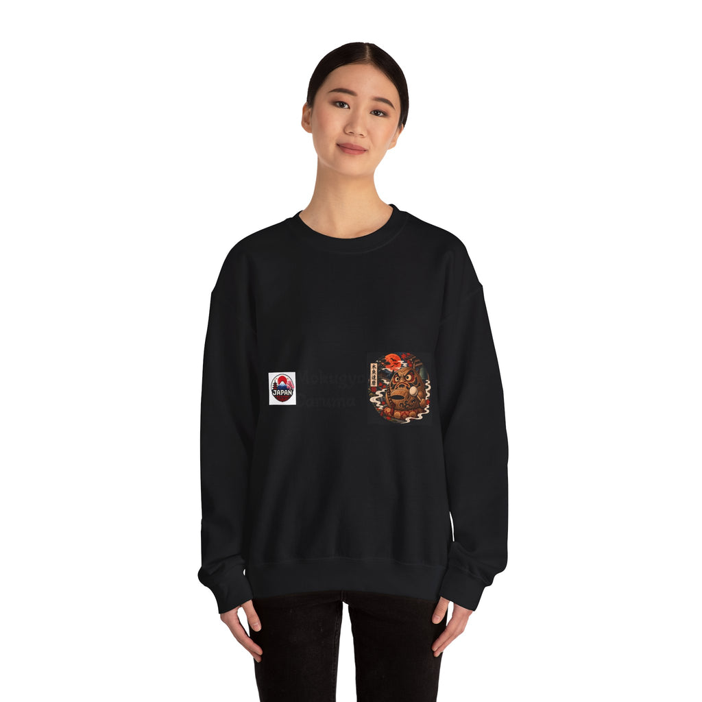 Mokugyo Daruma Yokai Halloween Illustration Crewneck Sweatshirt | Japanese Buddhist Motif