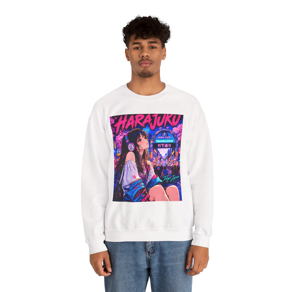 Harajuku Style 5 Neon City Anime Girl Crewneck Sweatshirt — Tokyo Street Anime Graphic