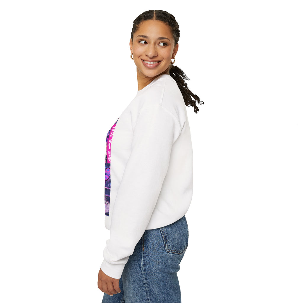 Harajuku Style 8 Neon City Anime Girl Crewneck Sweatshirt — Tokyo Street Anime Graphic