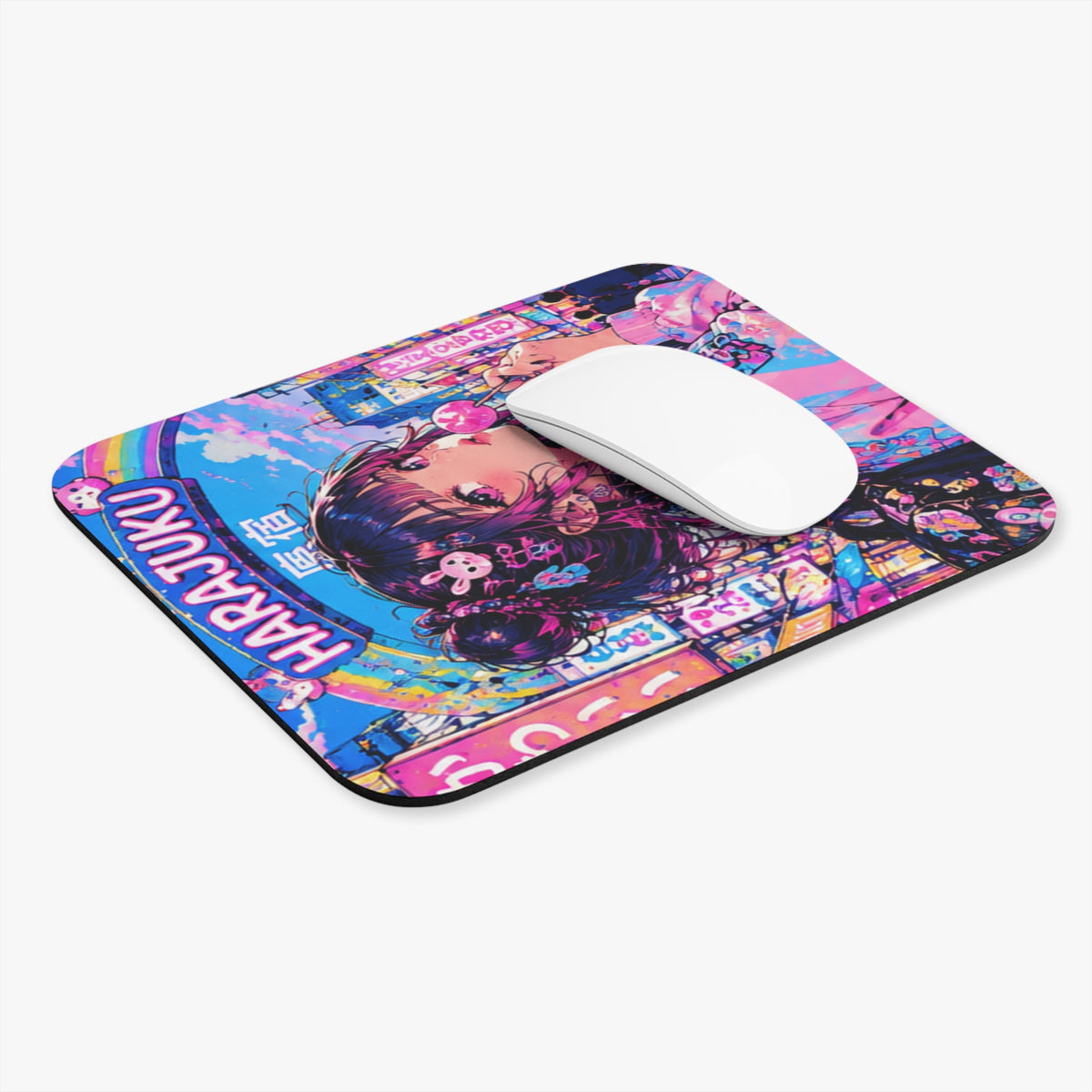 Harajuku Style 7 Neon City Anime Girl Mouse Pad — Retro Tokyo Anime Desk Mat