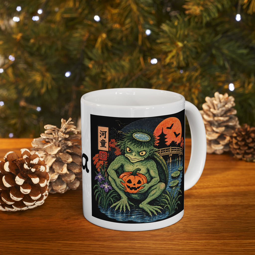 Kappa Japanese Yokai Halloween Retro Illustration Mug | Ceramic Coffee Cup, 11oz 15oz