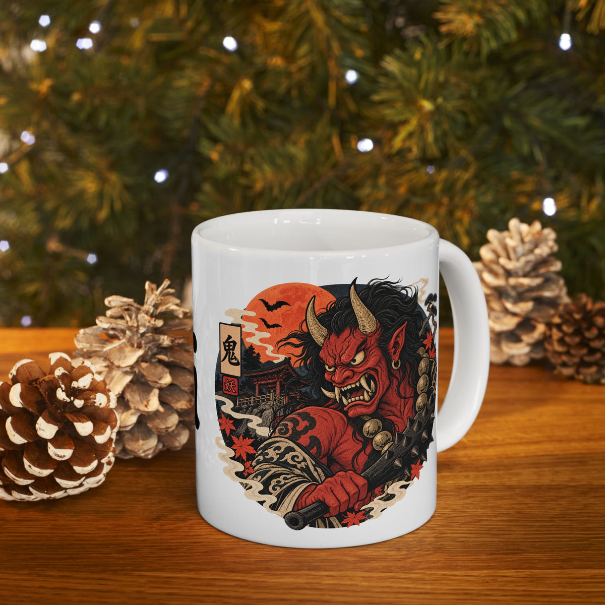 Oni Japanese Yokai Halloween Illustration Mug | Japanese Demon Ceramic Mug
