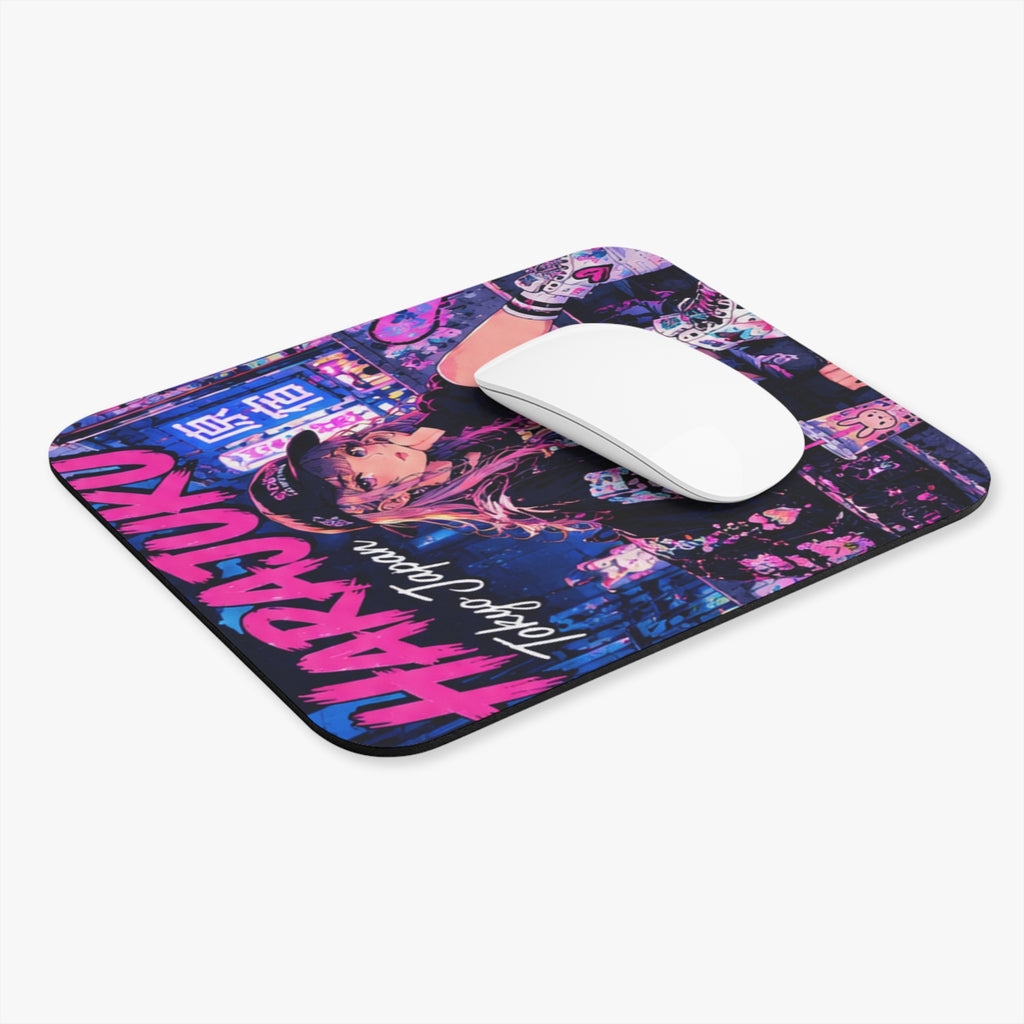 Harajuku Style 8 Neon City Anime Girl Mouse Pad — Retro Tokyo Anime Desk Mat