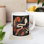 Rokurokubi Yokai Halloween Illustration Mug | Japanese Ghost Art Ceramic Mug