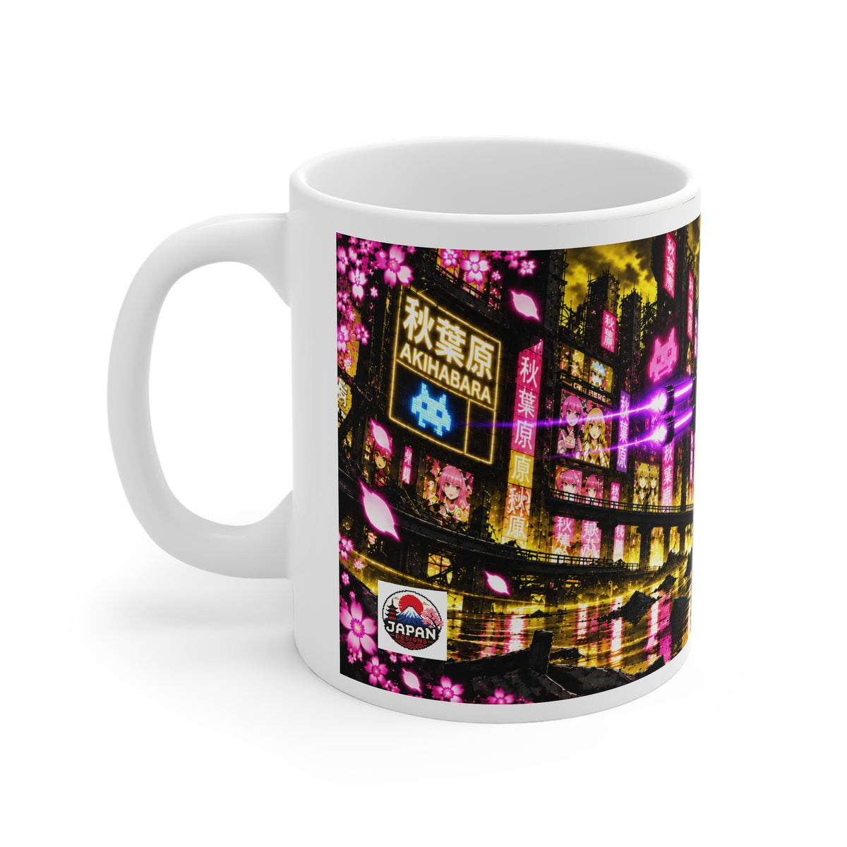 Akihabara Yellow Neon City Sniper Girl Mug 11oz Coffee Cup
