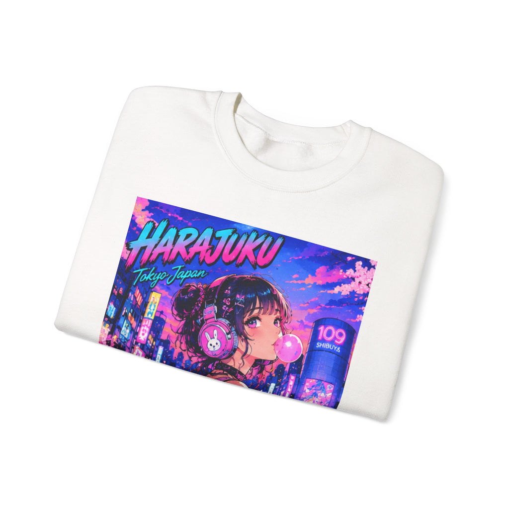 Harajuku Style 11 Neon City Anime Girl Crewneck Sweatshirt — Tokyo Street Anime Graphic