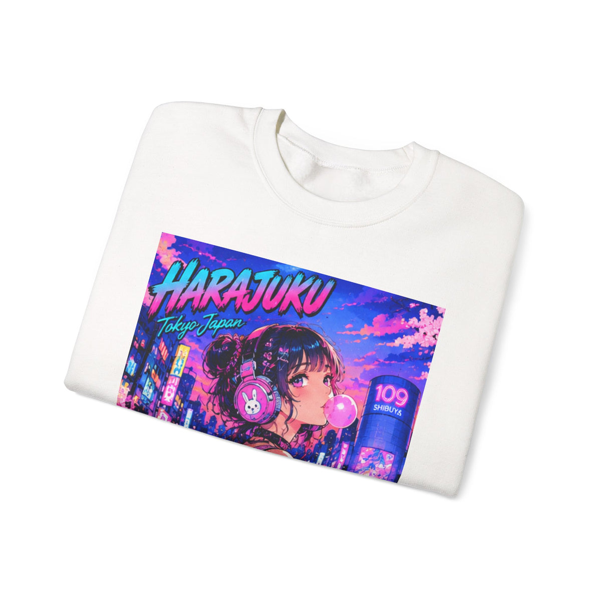 Harajuku Style 11 Neon City Anime Girl Crewneck Sweatshirt — Tokyo Street Anime Graphic