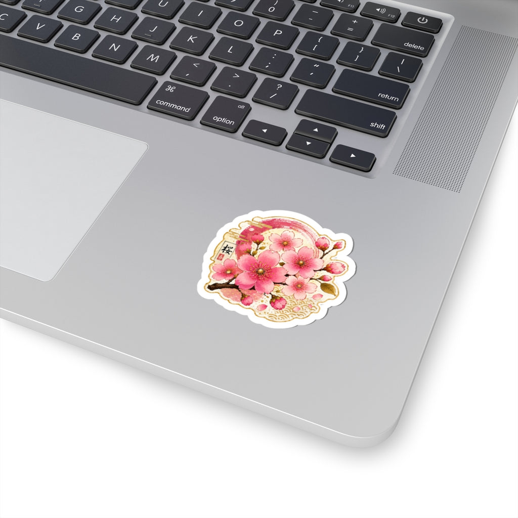 Cherry Blossom Kiss-Cut Sticker — Sakura Floral Laptop Decal