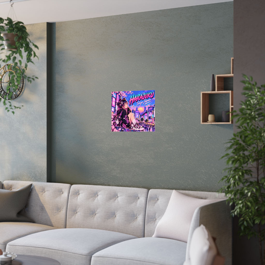 Harajuku Style 13 Neon City Anime Girl Satin Poster — Tokyo Japan Anime Wall Art