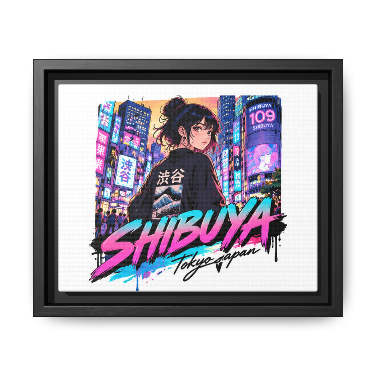 Shibuya Sky 5 City Pop Tokyo Anime Girl Matte Framed Canvas Print