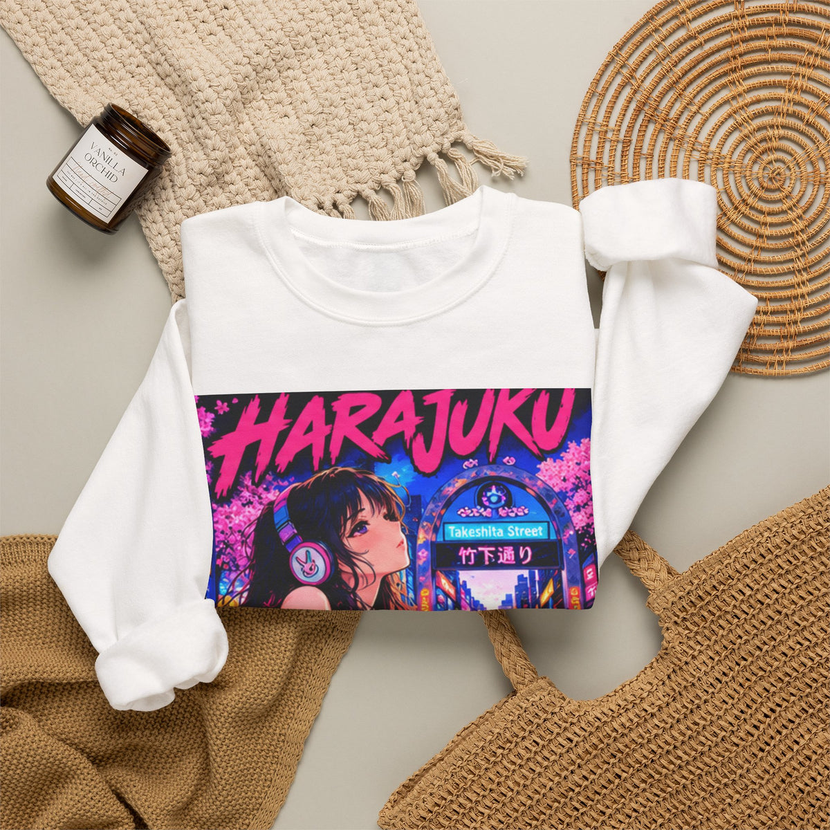 Harajuku Style 5 Neon City Anime Girl Crewneck Sweatshirt — Tokyo Street Anime Graphic