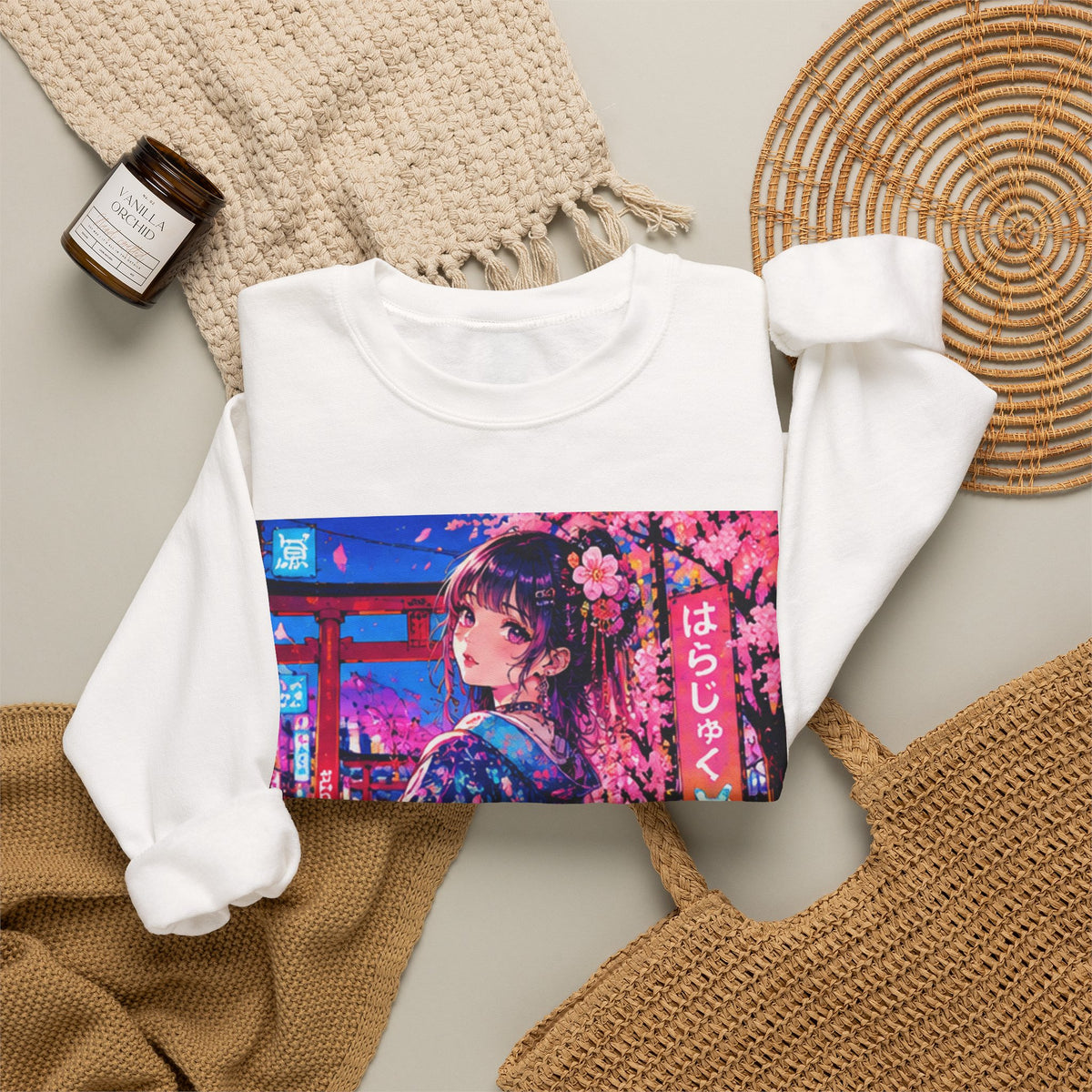 Harajuku Style 12 Neon City Anime Girl Crewneck Sweatshirt — Tokyo Street Anime Graphic