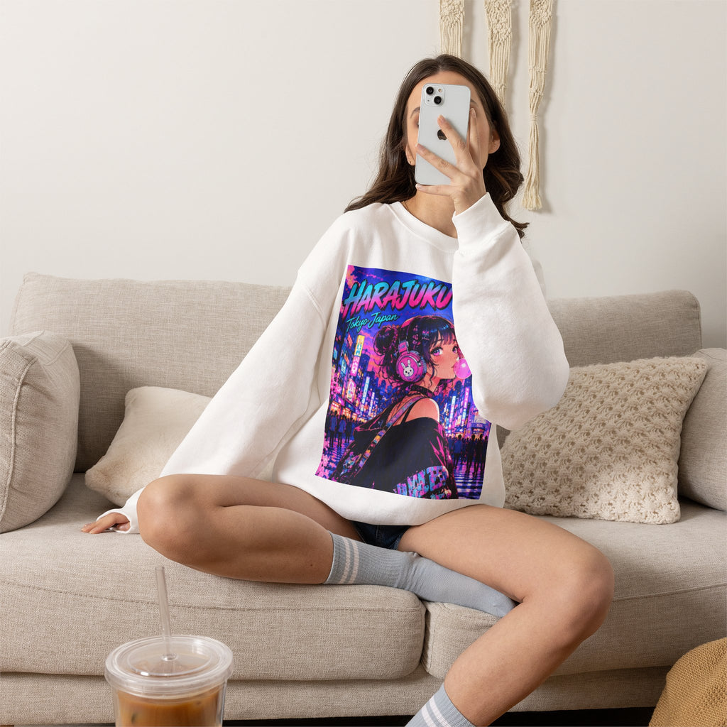 Harajuku Style 11 Neon City Anime Girl Crewneck Sweatshirt — Tokyo Street Anime Graphic