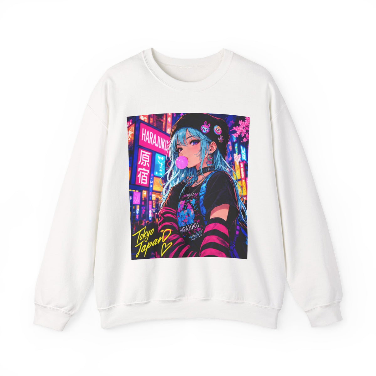 Harajuku Style 4 Neon City Anime Girl Crewneck Sweatshirt — Tokyo Street Anime Graphic