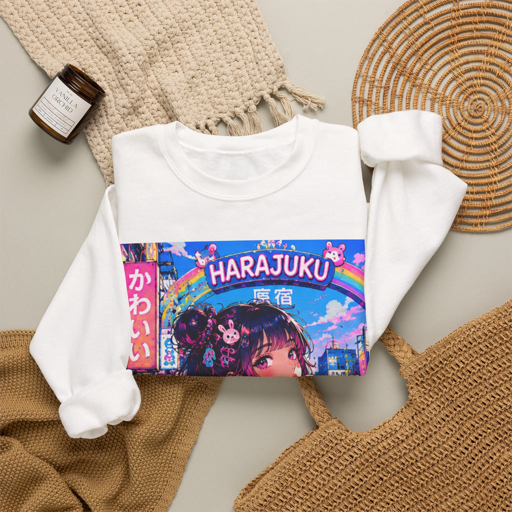 Harajuku Style 7 Neon City Anime Girl Crewneck Sweatshirt — Tokyo Street Anime Graphic