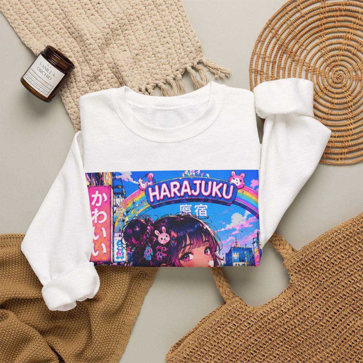 Harajuku Style 7 Neon City Anime Girl Crewneck Sweatshirt — Tokyo Street Anime Graphic