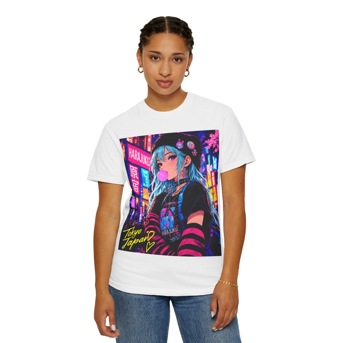Harajuku Style 4 Neon City Anime Girl T-Shirt – Tokyo Streetwear Graphic Tee