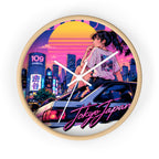 Shibuya Sky 6 City Pop Neon Anime Wall Clock — Retro Tokyo Sunset Design