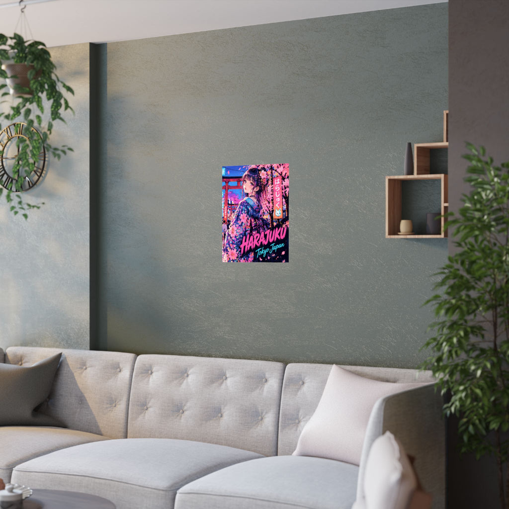 Harajuku Style 12 Neon City Anime Girl Satin Poster — Tokyo Japan Anime Wall Art