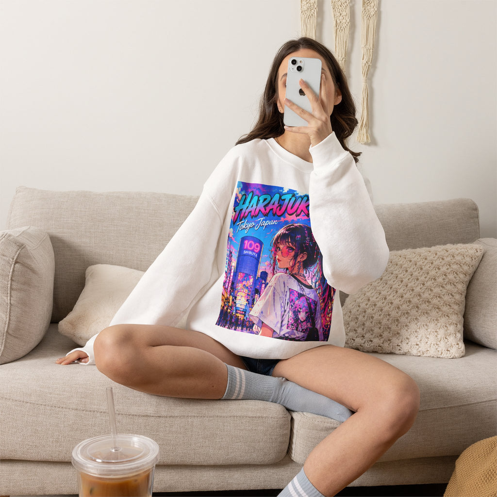 Harajuku Style 9 Neon City Anime Girl Crewneck Sweatshirt — Tokyo Street Anime Graphic