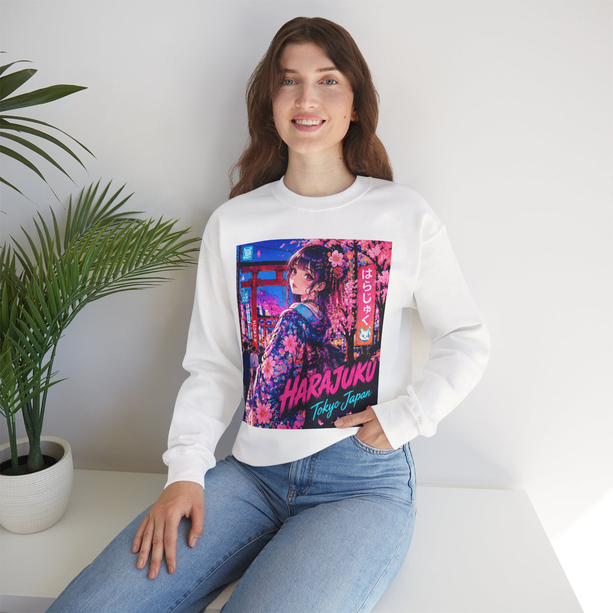 Harajuku Style 12 Neon City Anime Girl Crewneck Sweatshirt — Tokyo Street Anime Graphic