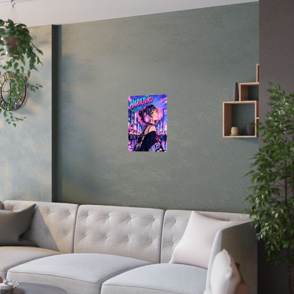 Harajuku Style 11 Neon City Anime Girl Satin Poster — Tokyo Japan Anime Wall Art