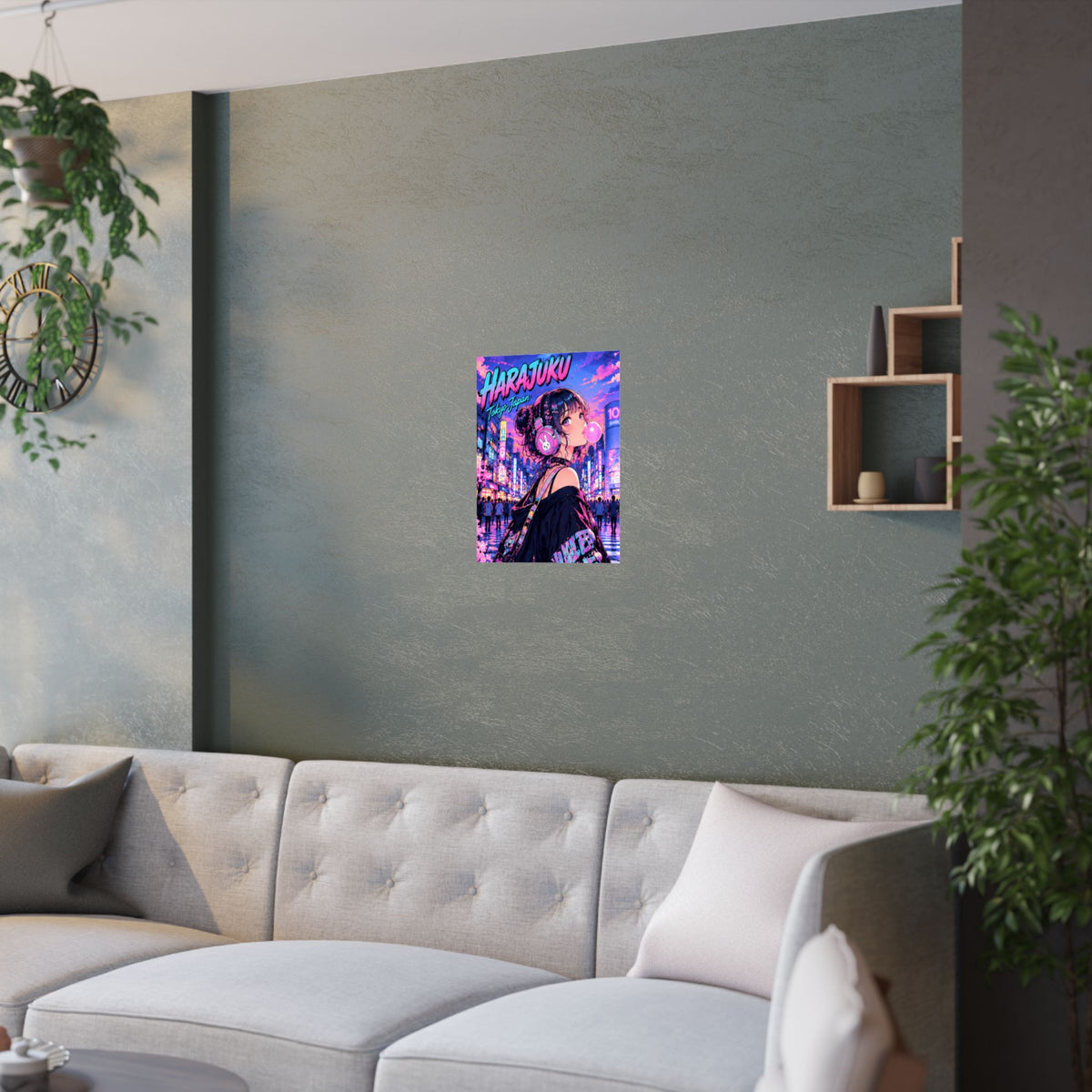 Harajuku Style 11 Neon City Anime Girl Satin Poster — Tokyo Japan Anime Wall Art