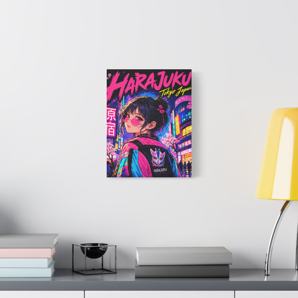Harajuku Style 1 Neon City Tokyo Anime Girl Matte Canvas Wall Art