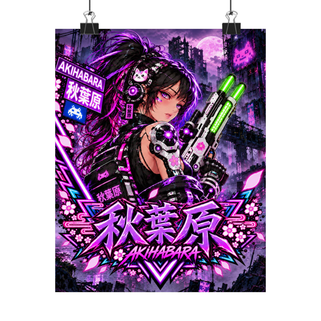 Akihabara Cyberpunk Anime Poster — Neon Purple Matte Vertical Print