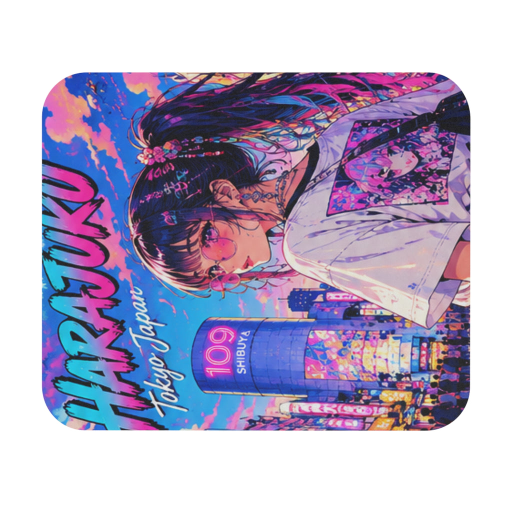 Harajuku Style 9 Neon City Anime Girl Mouse Pad — Retro Tokyo Anime Desk Mat