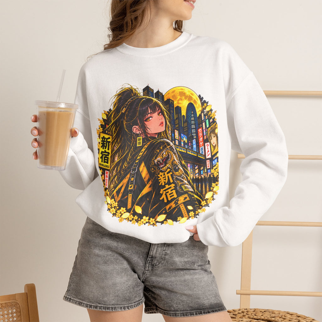 Anime Cyberpunk Sweatshirt - Neon Yellow Tokyo 'Shinjuku' Crewneck
