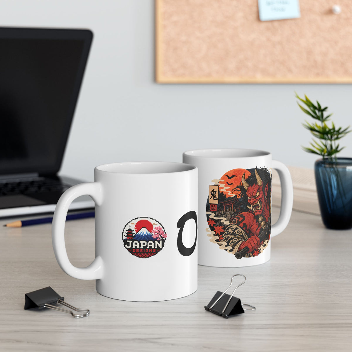 Oni Japanese Yokai Halloween Illustration Mug | Japanese Demon Ceramic Mug