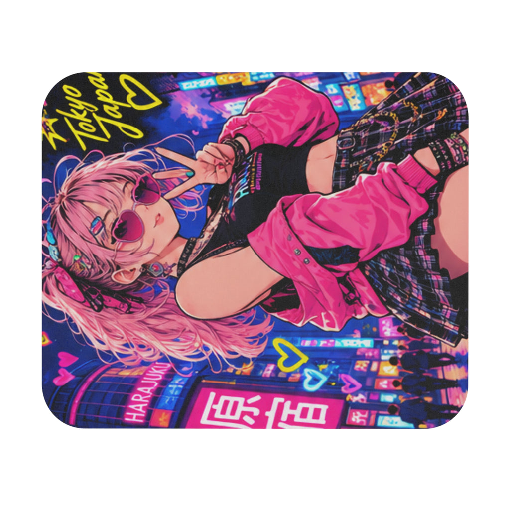 Harajuku Style 6 Neon City Anime Girl Mouse Pad — Retro Tokyo Anime Desk Mat