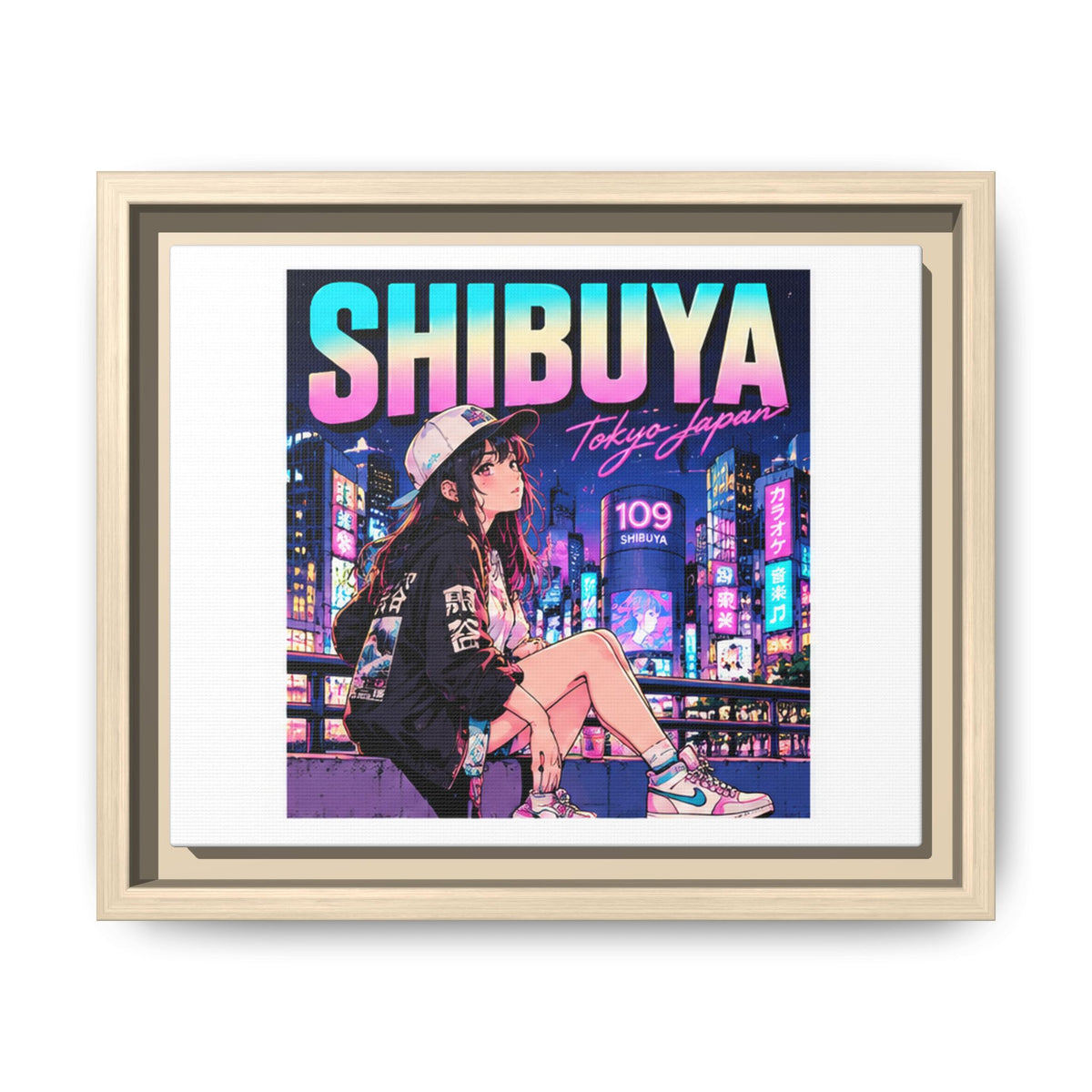 Shibuya Sky 3 City Pop Tokyo Anime Girl Matte Framed Canvas Print