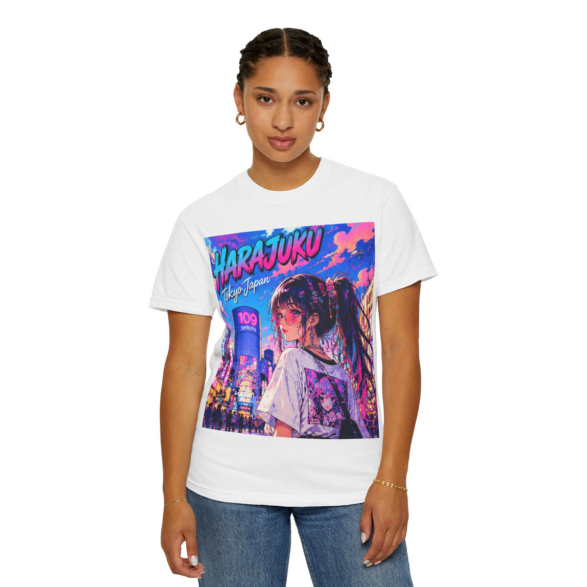 Harajuku Style 9 Neon City Anime Girl T-Shirt – Tokyo Streetwear Graphic Tee