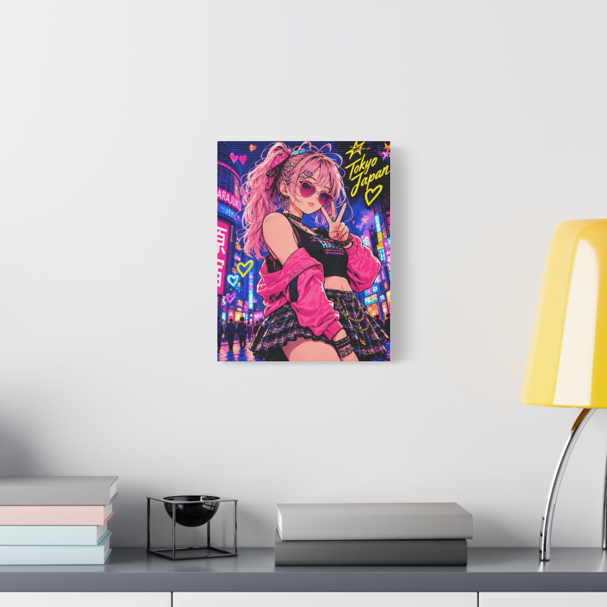 Harajuku Style 6 Neon City Tokyo Anime Girl Matte Canvas Wall Art