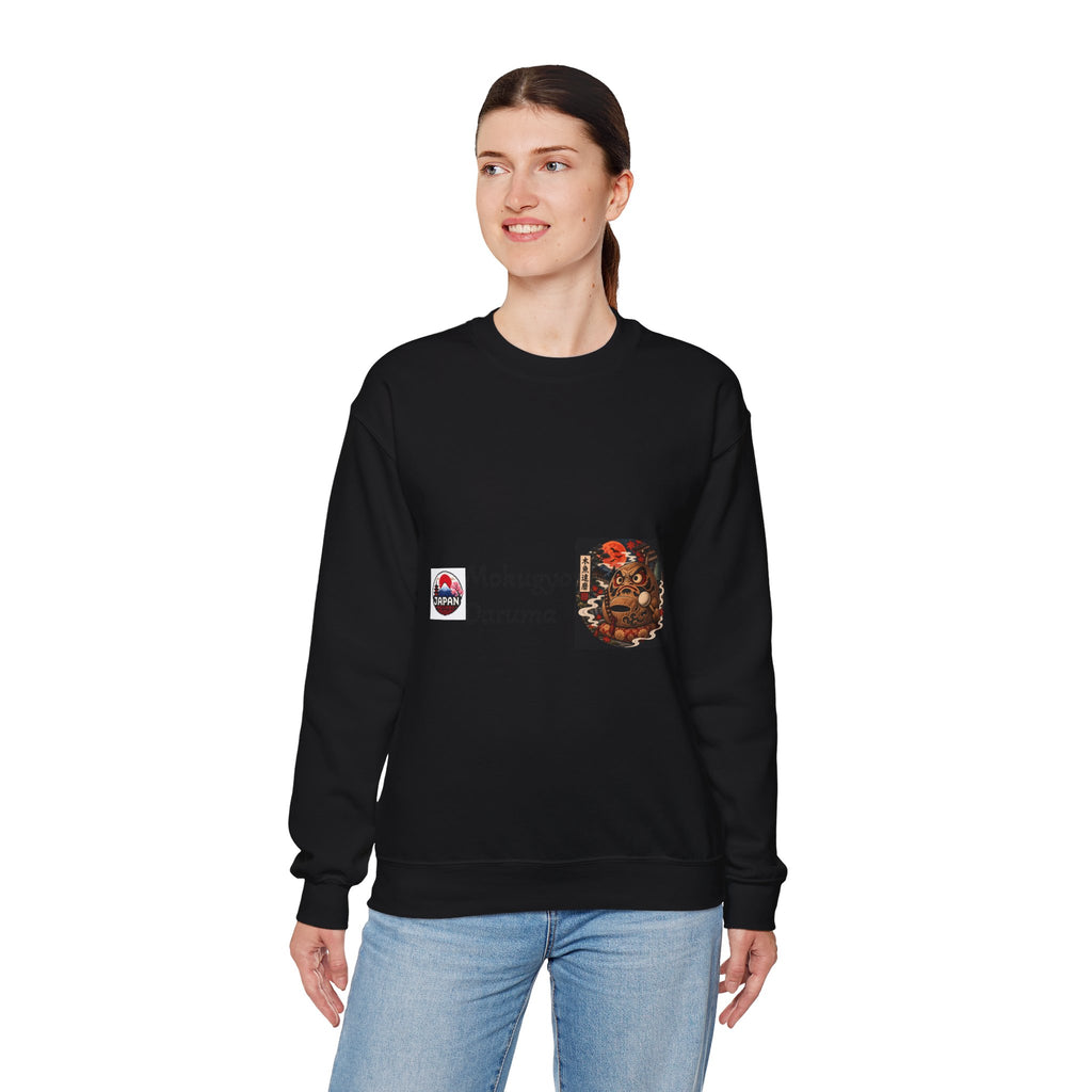 Mokugyo Daruma Yokai Halloween Illustration Crewneck Sweatshirt | Japanese Buddhist Motif