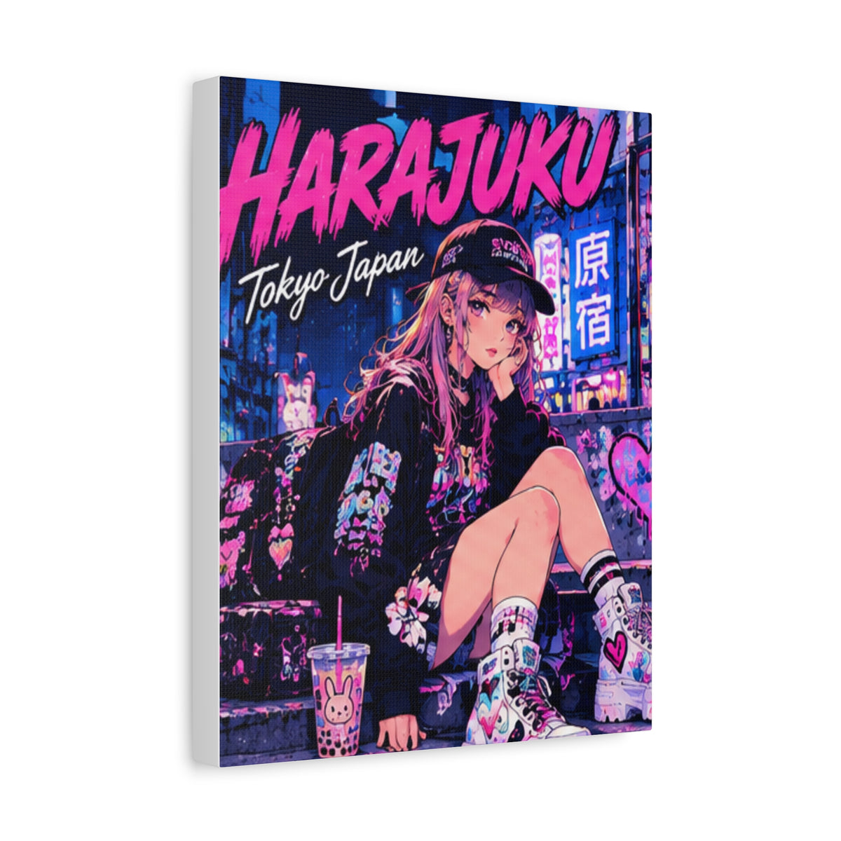 Harajuku Style 8 Neon City Tokyo Anime Girl Matte Canvas Wall Art