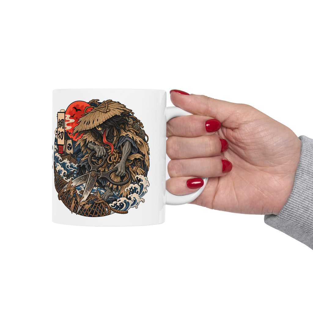 Kamikiri Traditional Japanese Yokai Halloween Illustration Mug | Ceramic Coffee Tea Mug