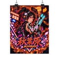 Akihabara Cyberpunk Anime Poster — Neon Orange Matte Vertical Print