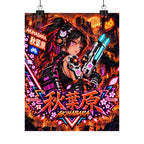 Akihabara Cyberpunk Anime Poster — Neon Orange Matte Vertical Print