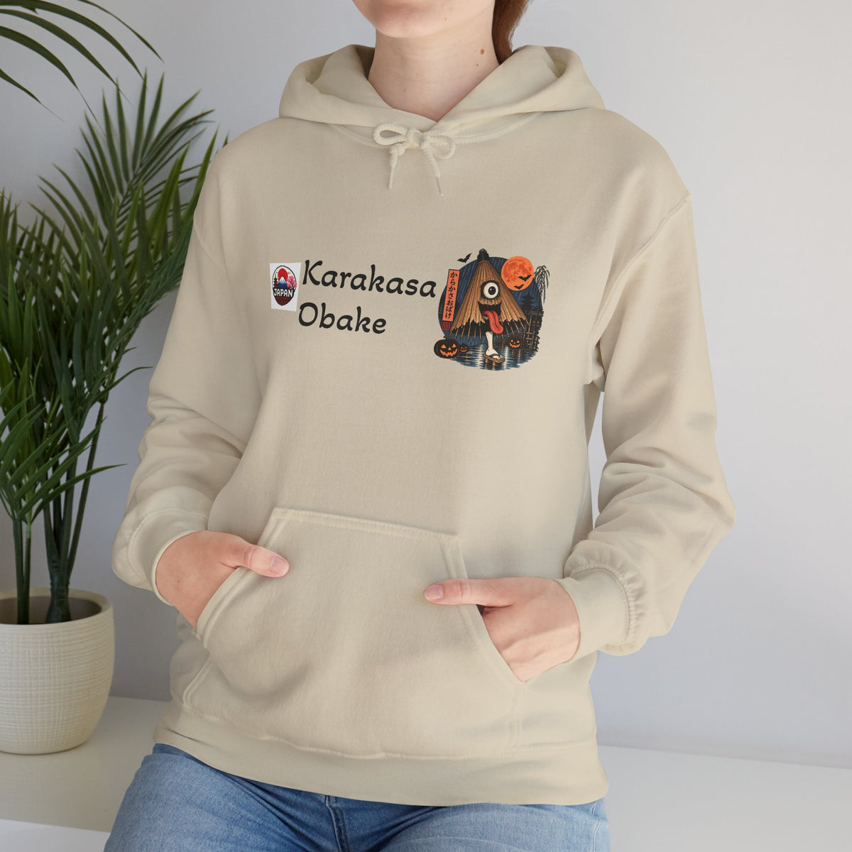 Karakasa Obake Halloween Ghost Illustration Hoodie | Japanese Yokai Hooded Sweatshirt