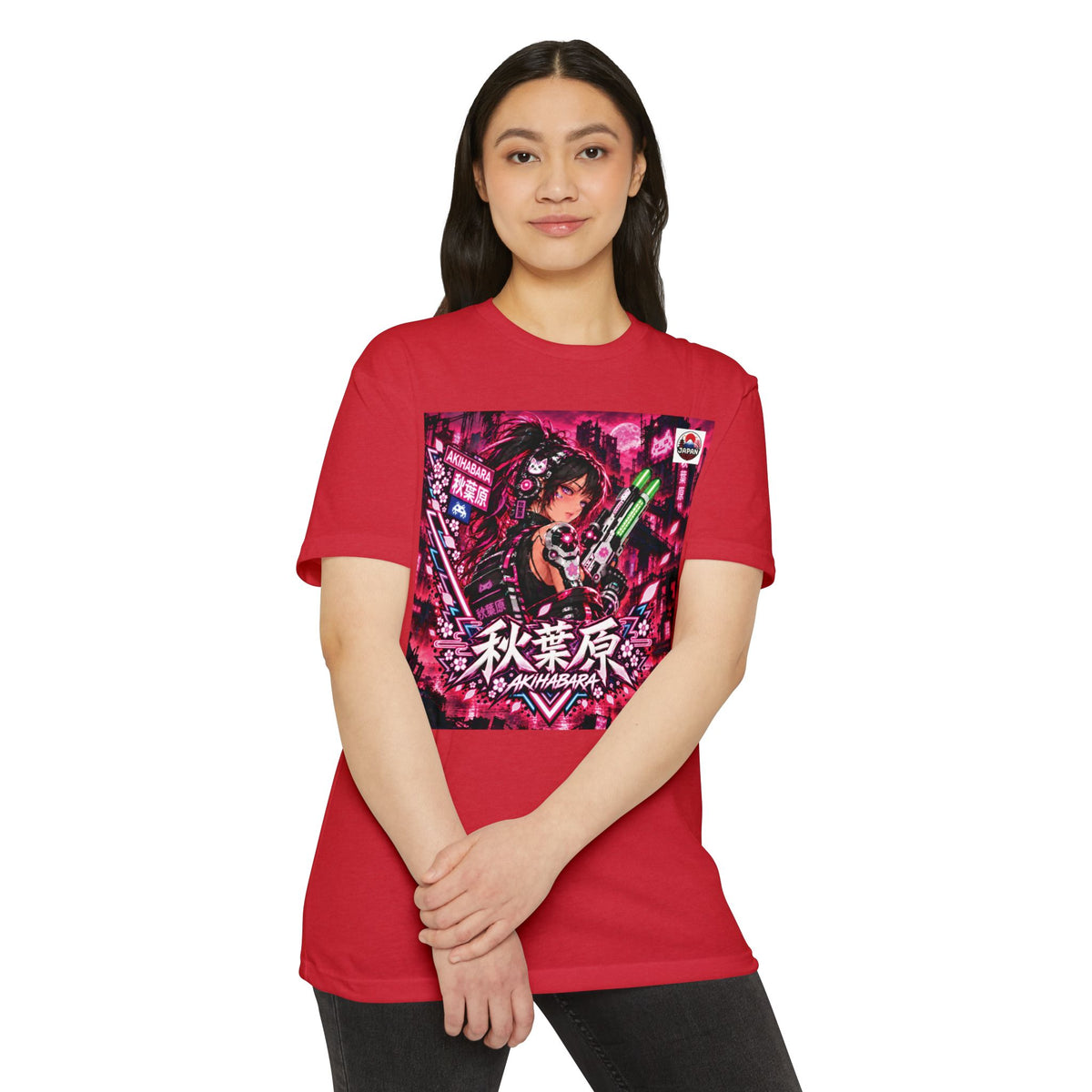 Copy of Akihabara Cyberpunk Sniper Girl T‑Shirt —Red Akihabara Neon City Graphic