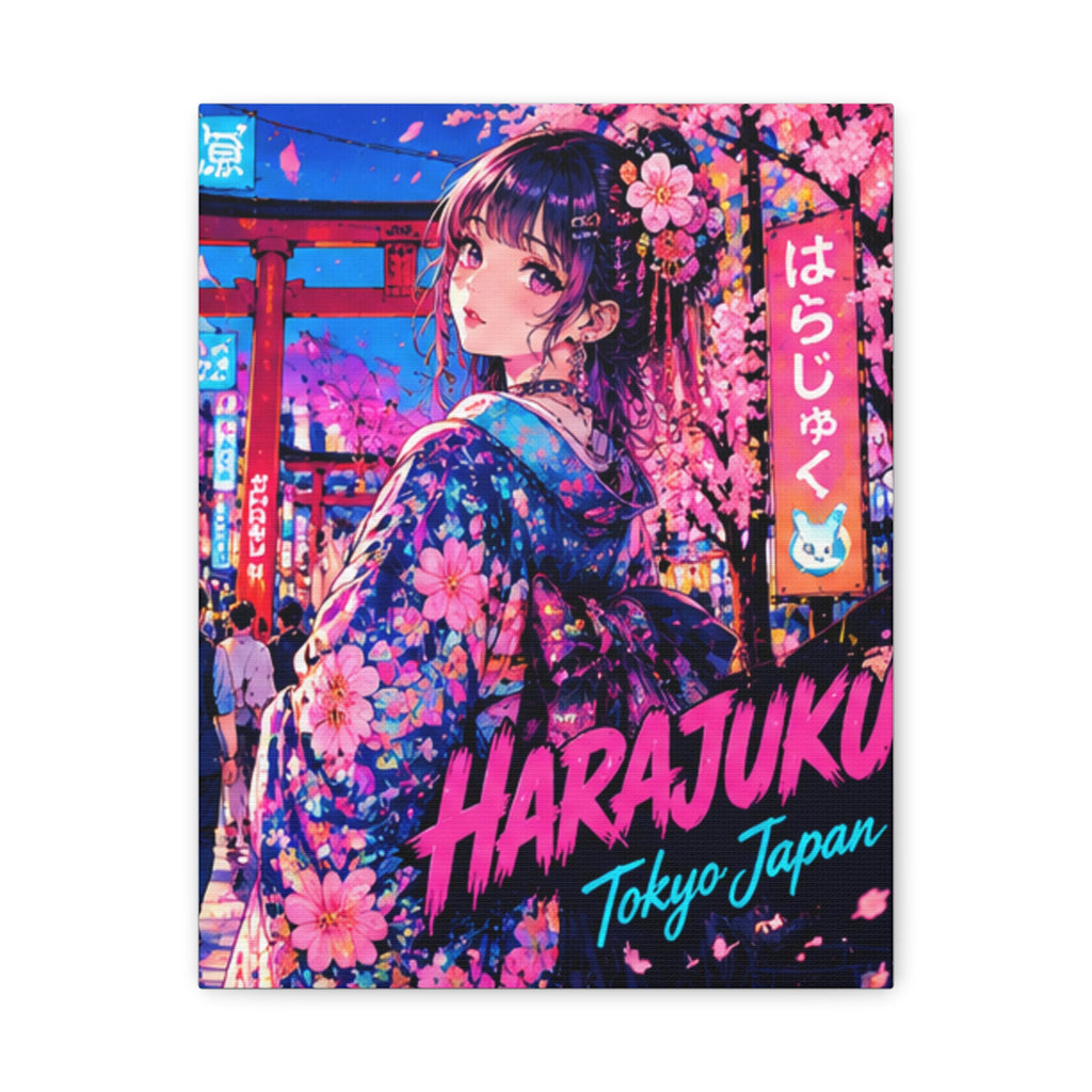 Harajuku Style 12 Neon City Tokyo Anime Girl Matte Canvas Wall Art