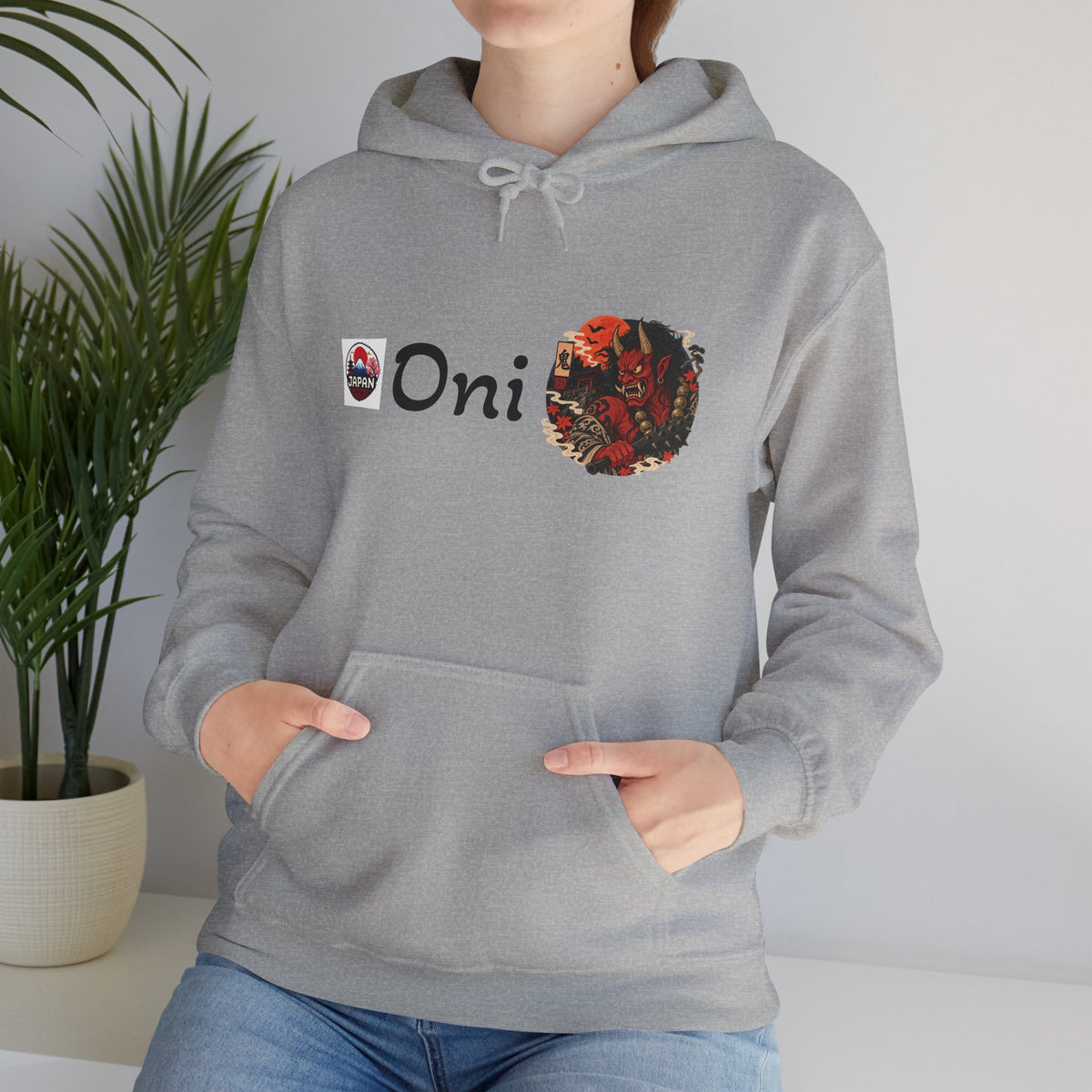 Oni Red Mask Yokai Halloween Art Hoodie | Japanese Demon Illustration
