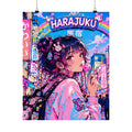 Harajuku Style 7 Neon City Anime Girl Satin Poster — Tokyo Japan Anime Wall Art