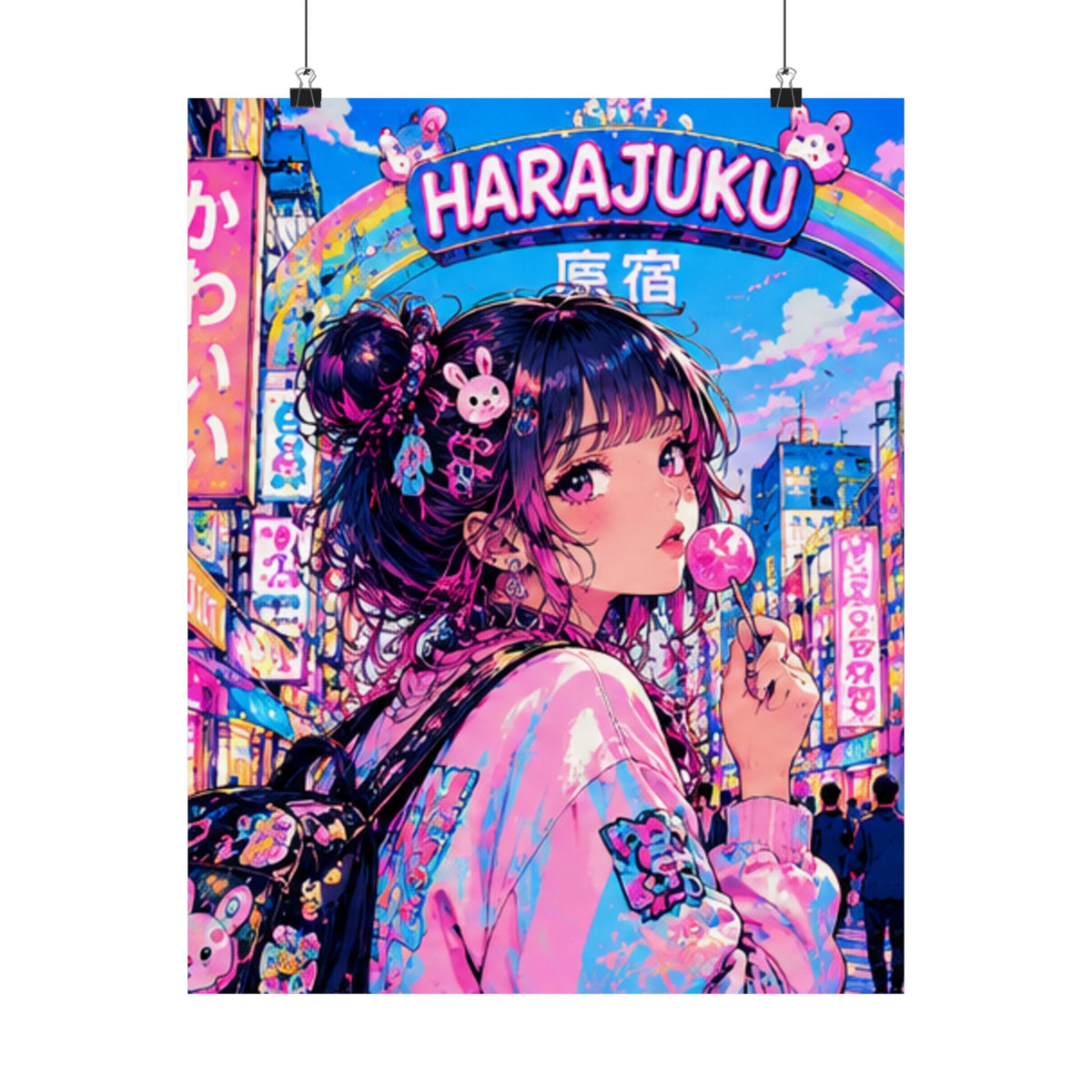 Harajuku Style 7 Neon City Anime Girl Satin Poster — Tokyo Japan Anime Wall Art