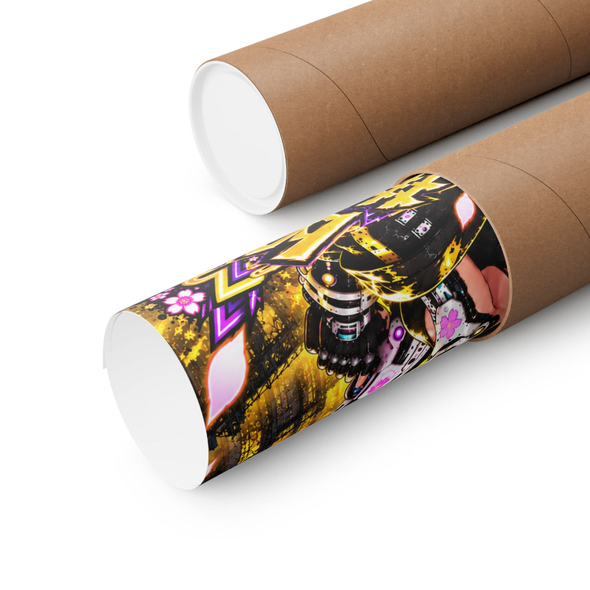 Akihabara Cyberpunk Anime Poster — Neon Yellow Matte Vertical Print