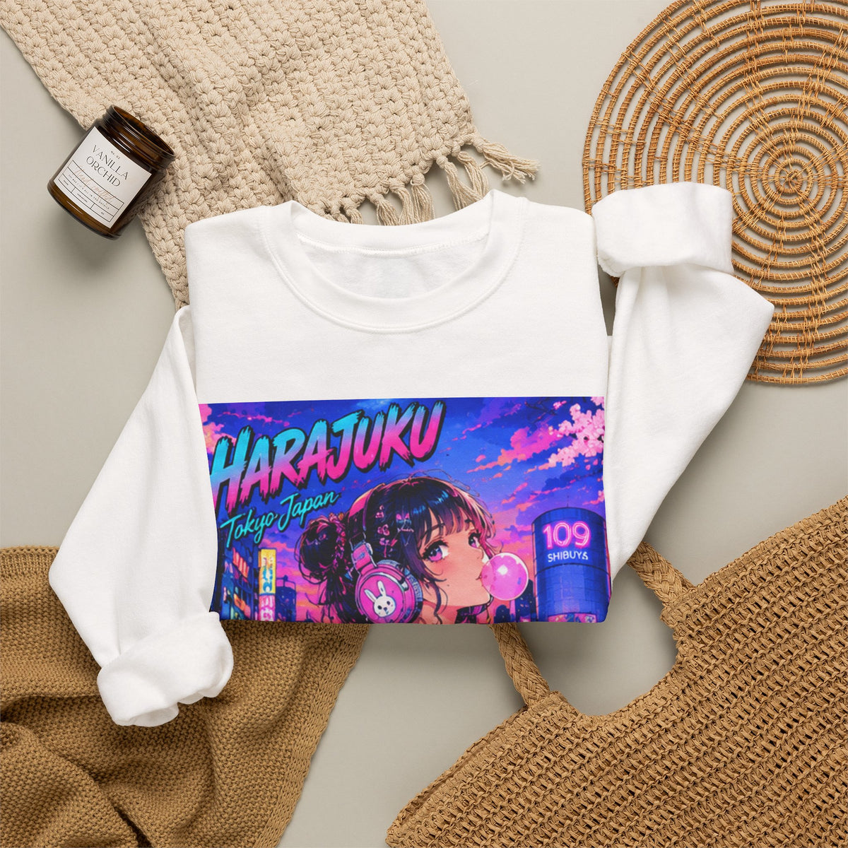Harajuku Style 11 Neon City Anime Girl Crewneck Sweatshirt — Tokyo Street Anime Graphic
